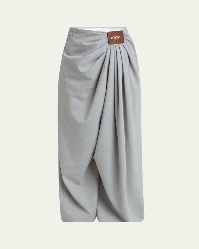 Draped Loose Wool-Blend Trousers